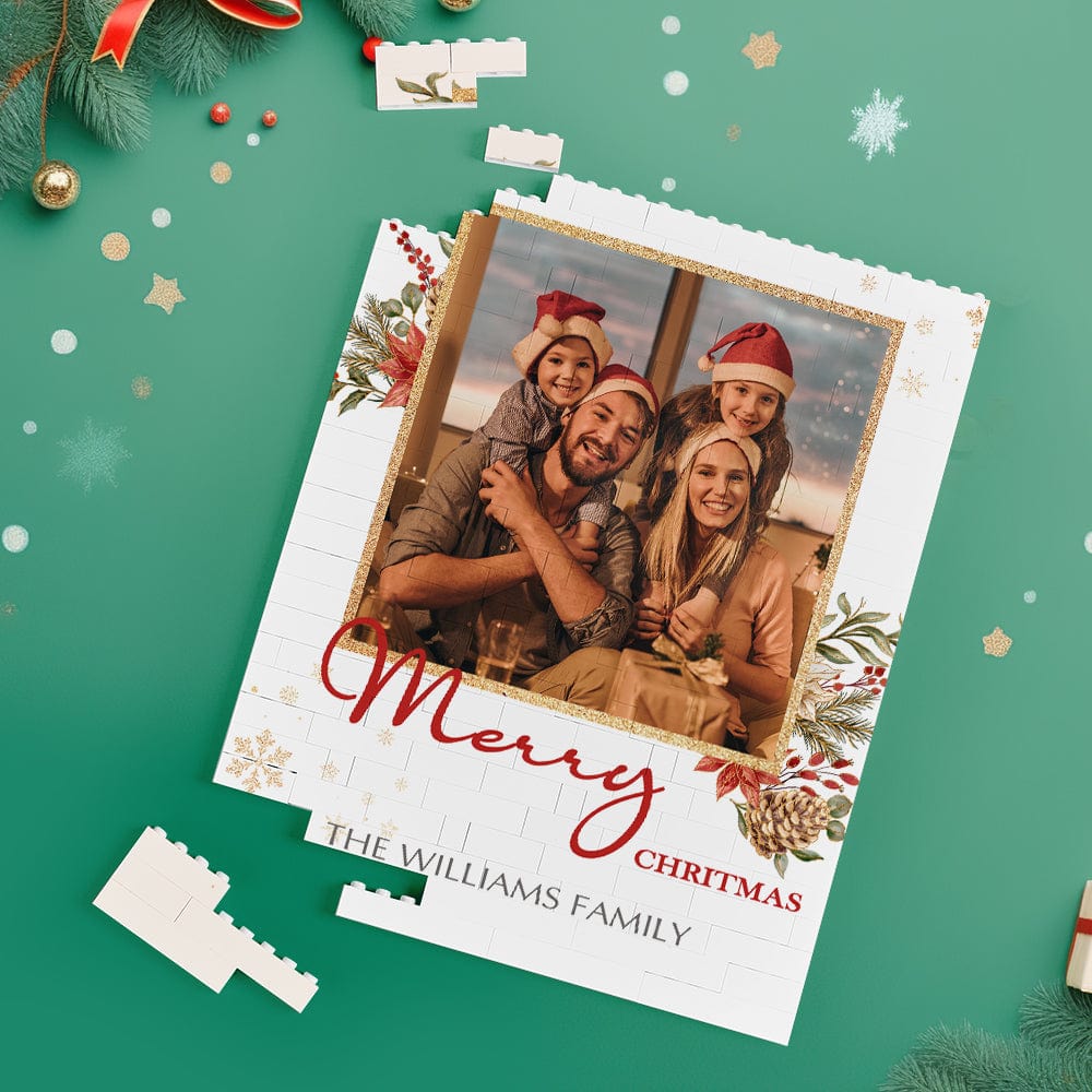 Custom Building Block Puzzle Vertical Building Family Photo Brick Merry Christmas - Image 2