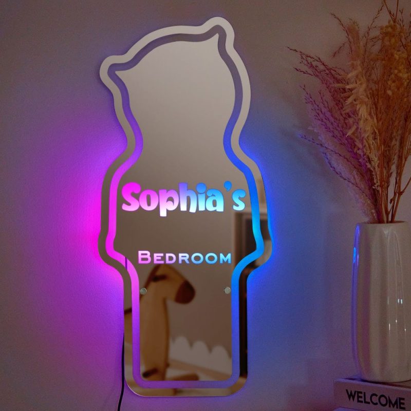 Personalized Name Mirror Light Children’s Bedroom Bear Gift