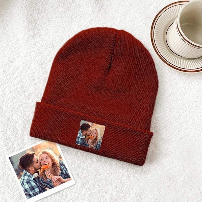 Custom Photo Beanie Hat Custom Knitted Hat Valentine’s Day Gifts – 4 Colors