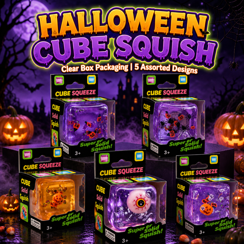 Ice Cube Squishy Toy – Soft Squeeze Stress Relief Fidget Toy with Spooky Halloween Design