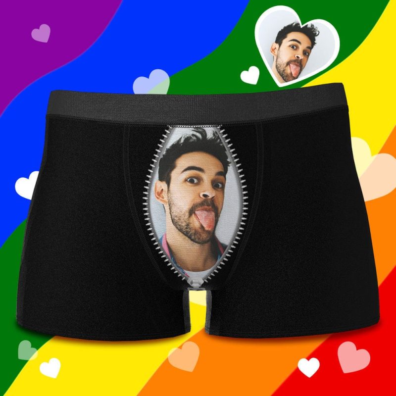 Funny Gift For Gay Friends Custom Boxer –  Zip Face