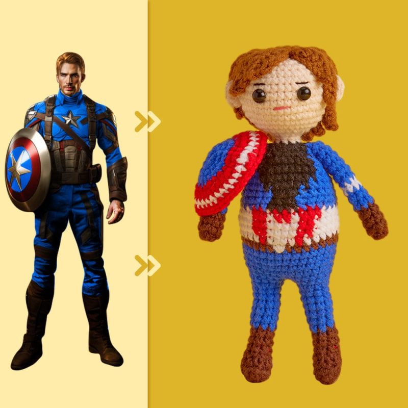 Full Body Customizable 1 Person Custom Crochet Doll Personalized Gifts Handwoven Mini Dolls – Captain America