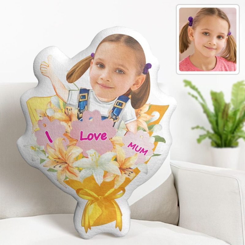 Custom Photo Face Pillow Mother’s Day Flower Face Pillow I Love Mum