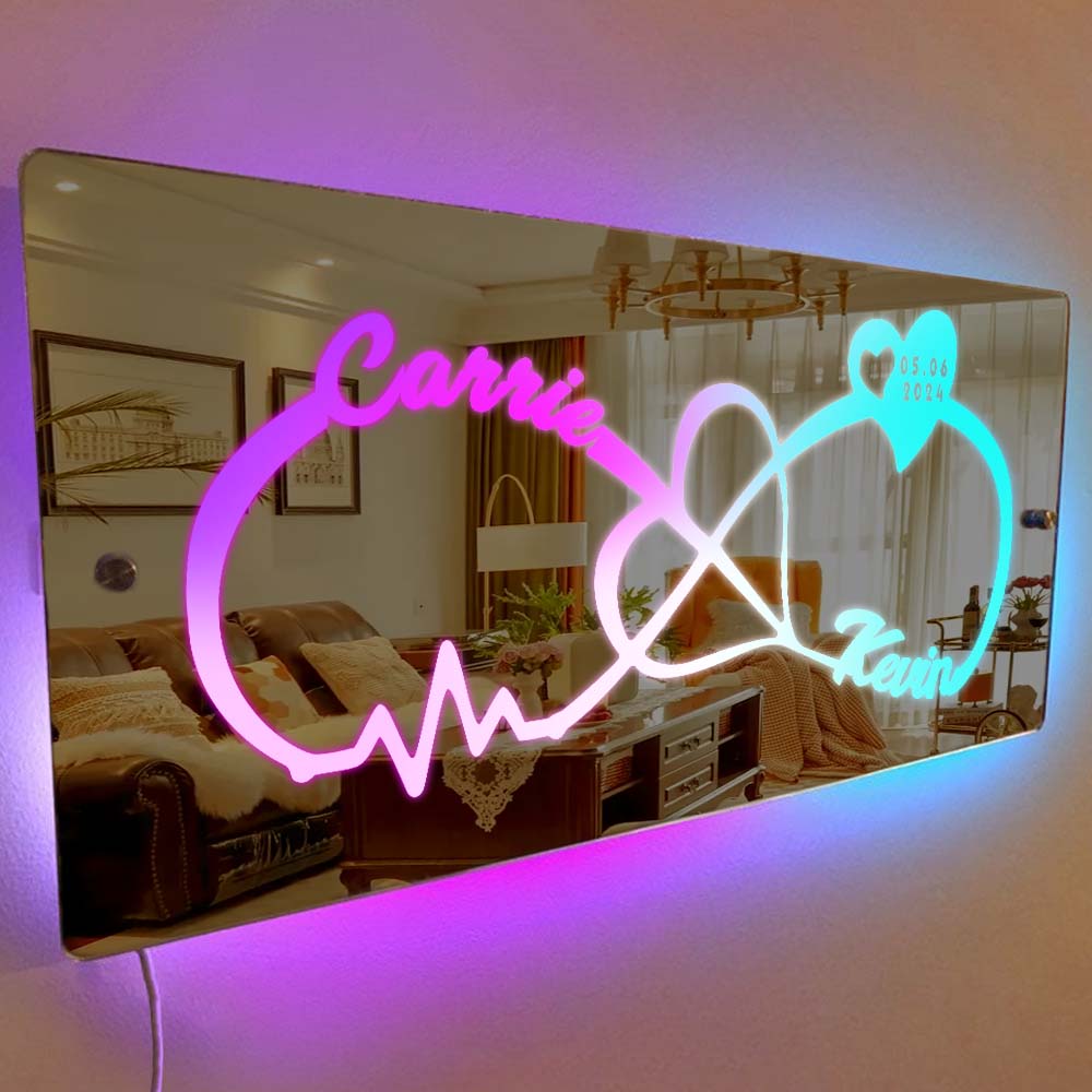 Custom Name Infinity Mirror Light with Anniversary Date Personalised Gift for Her