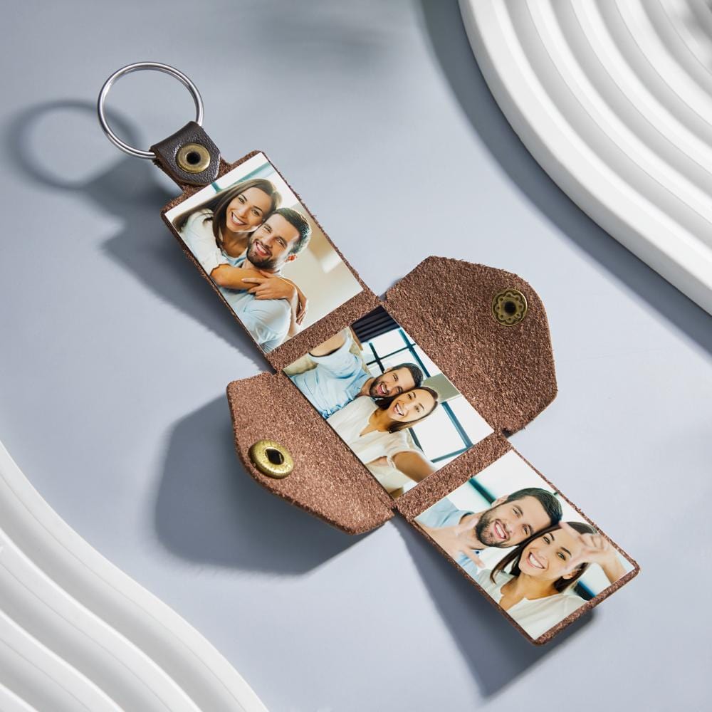 Mini Envelope Photo Keychain Personalized Vintage Engraved Leather Keychain Gifts for Him - Image 2