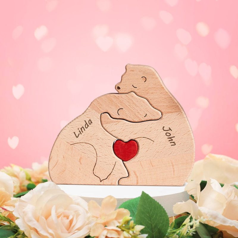 Valentine’s Day Gifts Custom Names Wooden Bears Family Block Puzzle Home Decor Gifts