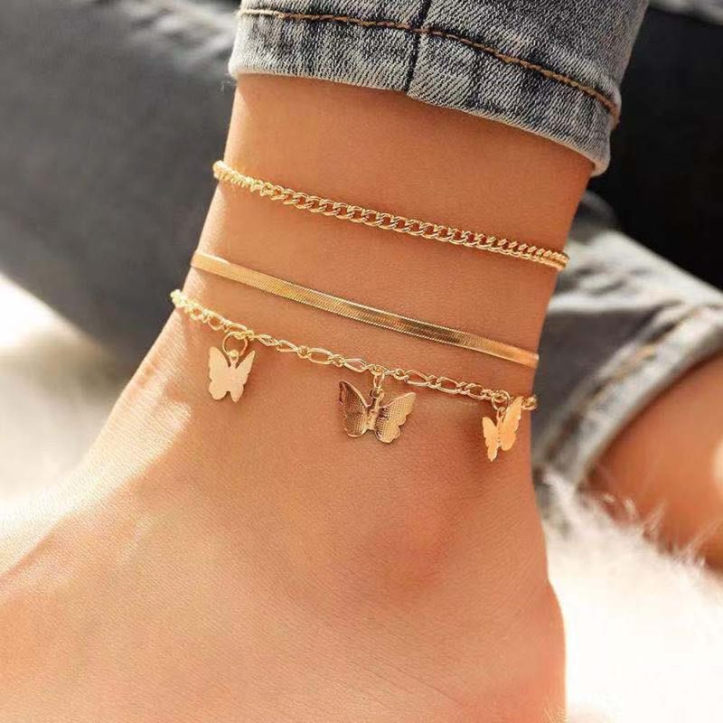 Boho Ankle Bracelet Butterfly Anklet Beach Multi-Layer Fashion Anklet Woman Anklet
