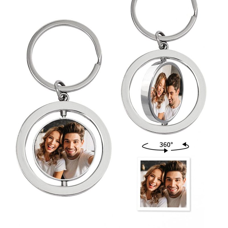 Personalized Photo Keychain Custom Turnable Double Sides Keychains Gifts for Lover