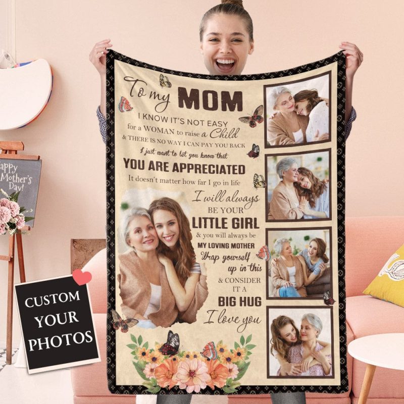 Mother’s Day Blanket Custom Photo Blanket Dear Mom Gifts for Mom