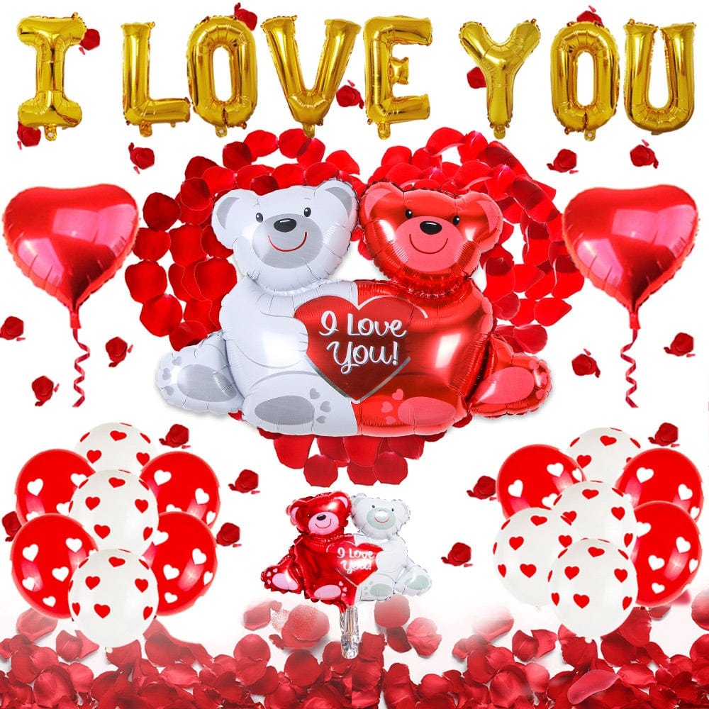 Love Balloons Kit Teddy Bears Balloon Set Decoration For Valentines Romantic Anniversary Wedding Party Decorations Photo Prop