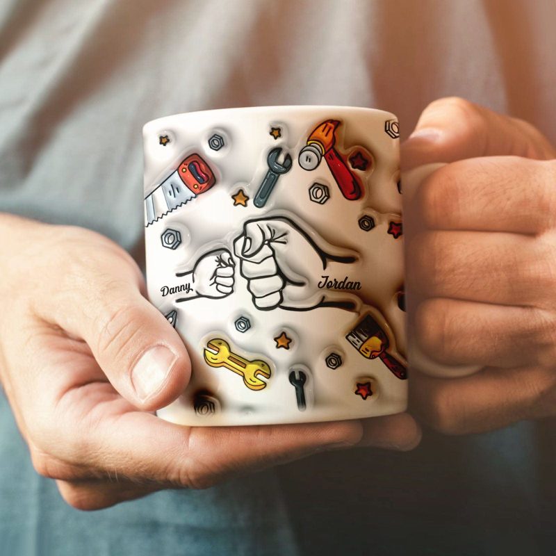 Father’s Day Gifts Personalized Names 1-6 Kids Custom 3D Inflated Effect Printed Mug Fist Bump Mug Gifts for Dad