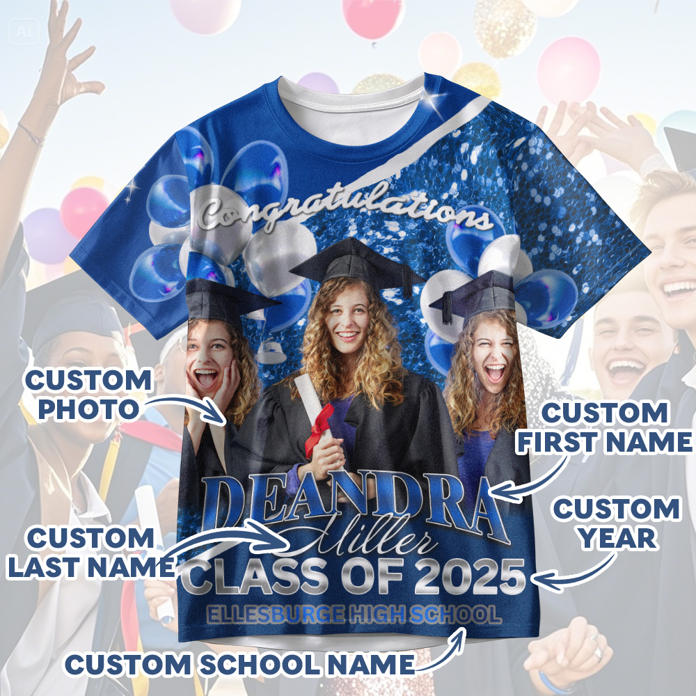 Personalized Photo 3D Graduation T-Shirt with Name & Year Gift - Image 2