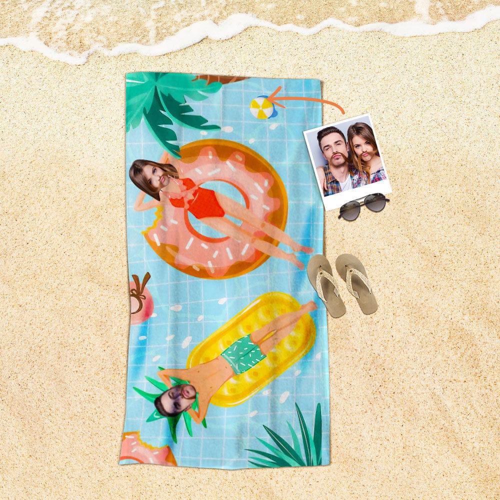 Custom Face Beach Towel Personalized Couple Style Beach Towel Funny Gift for Summer - Image 2