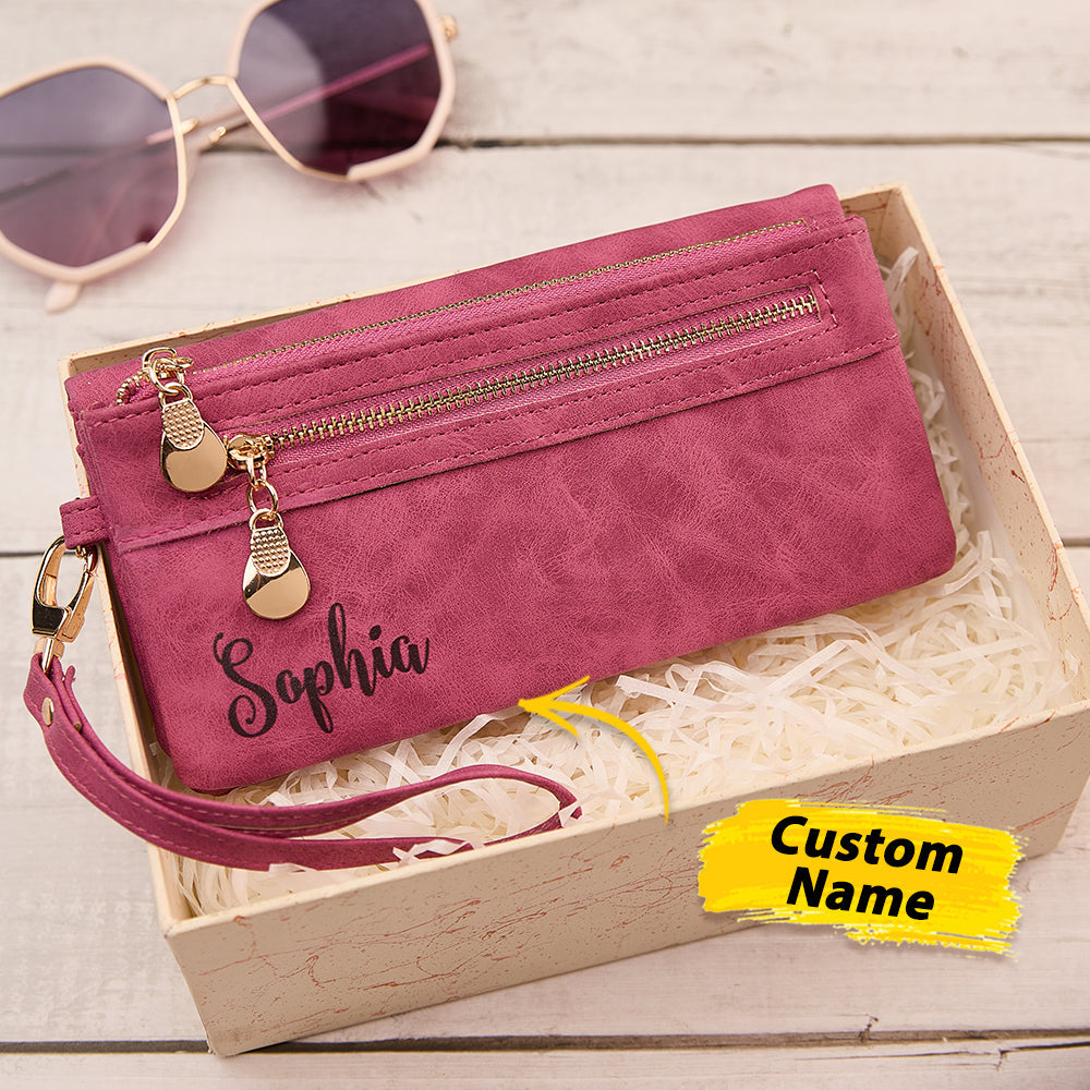 Personalized Leather Wallet with Wristlet Custom Text Wallet Birthday Bridesmaid Gift for Her - Image 2