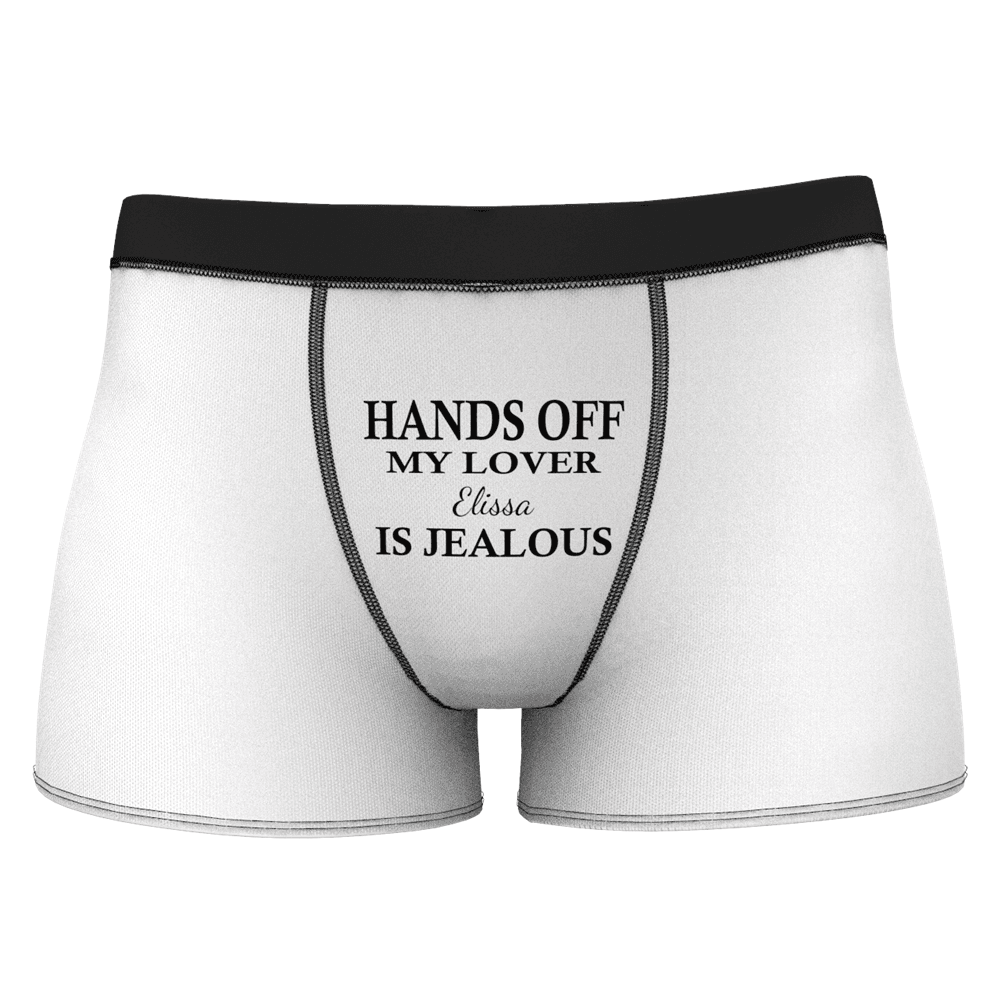 Anniversary Gift Men's Boxer Brief with Name - Hands Off - Image 2