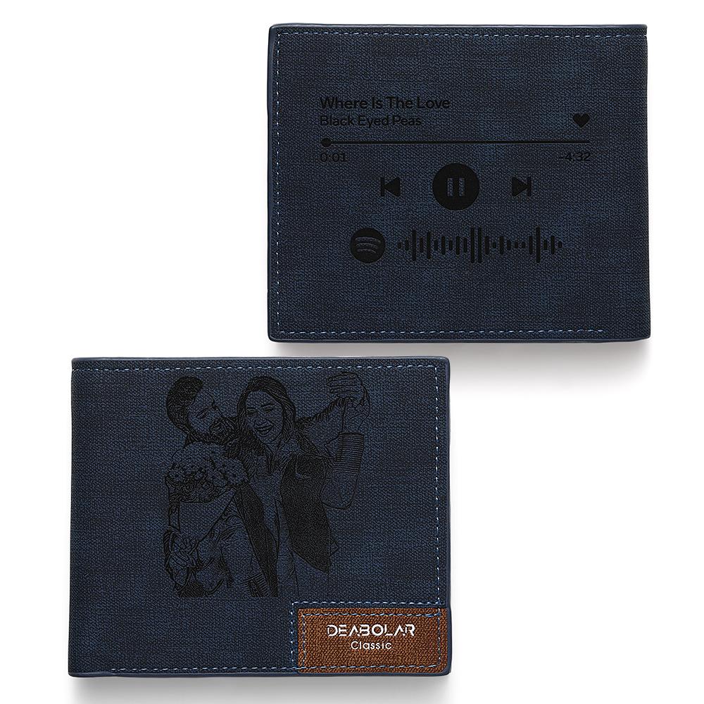 Scannable Spotify Code Wallet Photo Engraved Wallet Memorial Gifts-Blue - Image 2