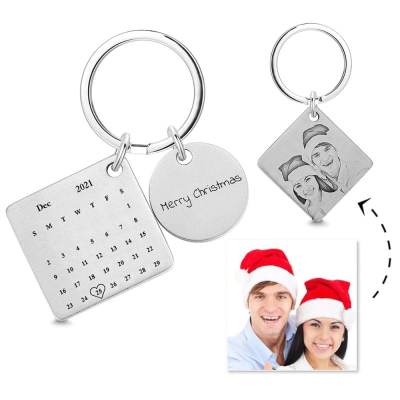 Date Keychain Engraved Keychains With Photo Valentines Day Gifts