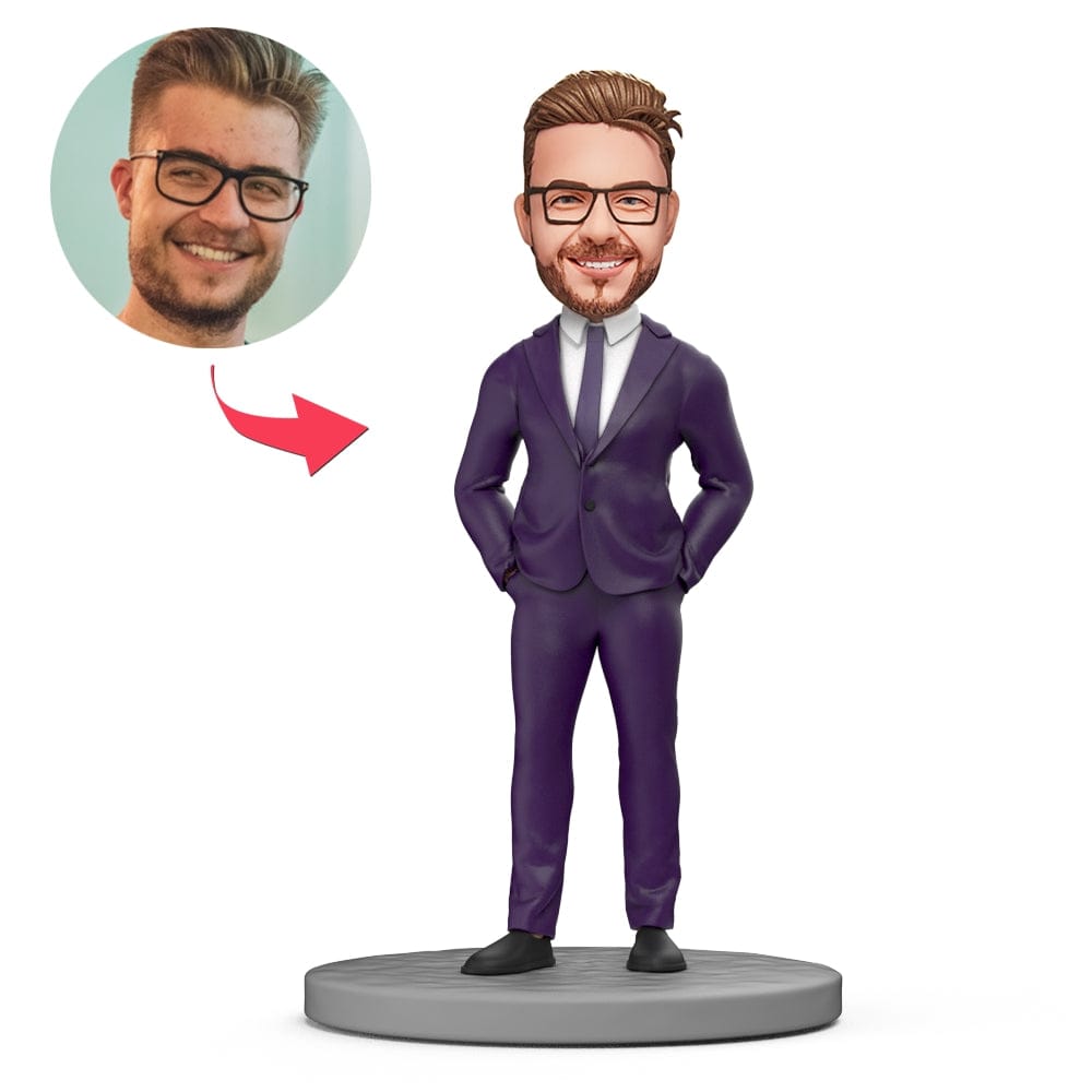 Custom Male Boss with Hands in Pockets Bobblehead with Engraved Text