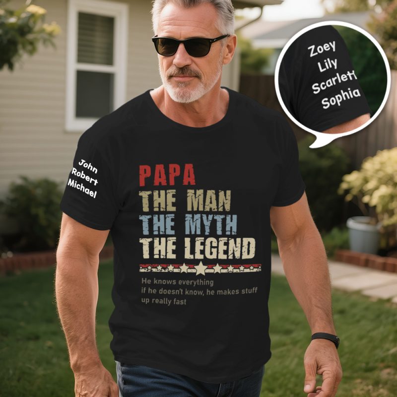Personalized Papa The Man The Myth T-Shirt, Custom Father’s Day Shirt With Kids Names