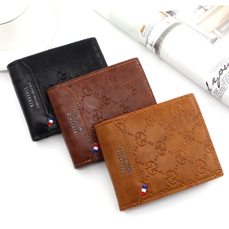 Men’s Short Leather Bifold Wallet Business Casual Embossed Wallet Father’s Day Gifts