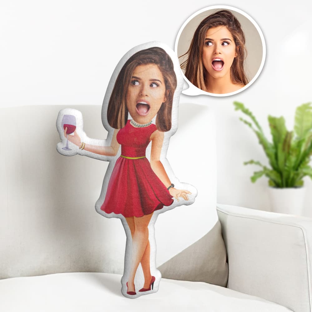 Custom Face Pillow Personalized Photo Pillow Wine Evening Dress MiniMe Pillow Gifts for Her