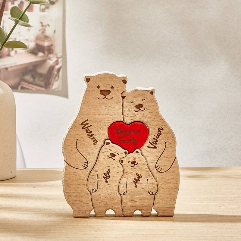 Personalized Wooden Puzzle Bears Family Member Names Puzzle Home Decor Gifts