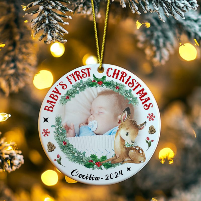 Personalized Baby’s First Christmas Ornament with Photo Deer Christmas Ornament Gift for Kid