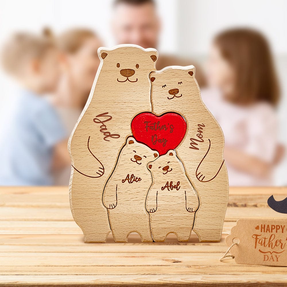 Personalized Family Member Names Wooden Bears Puzzle Home Decor Gifts Father's Day Gifts