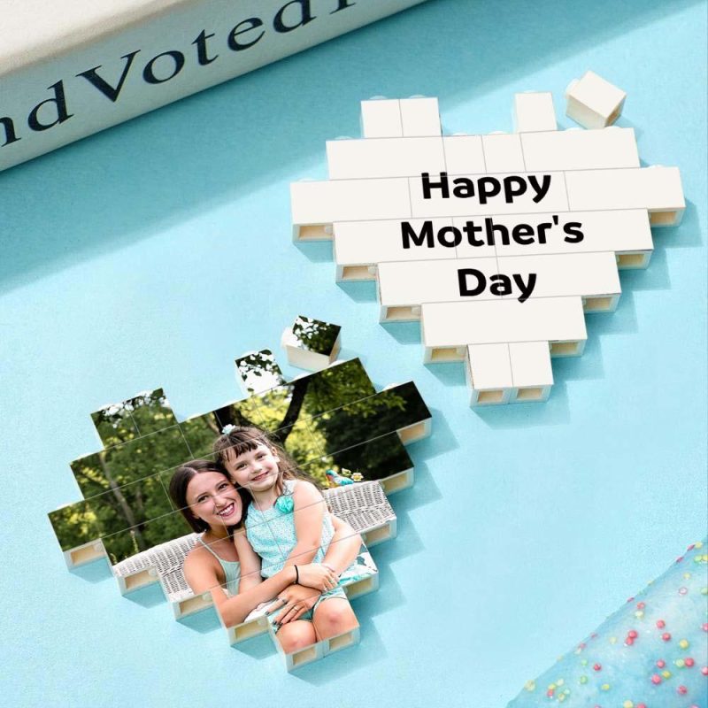 Custom Spotify Code Building Brick Personalized Photo and Text Block Heart Shape for Mother’s Day Gifts