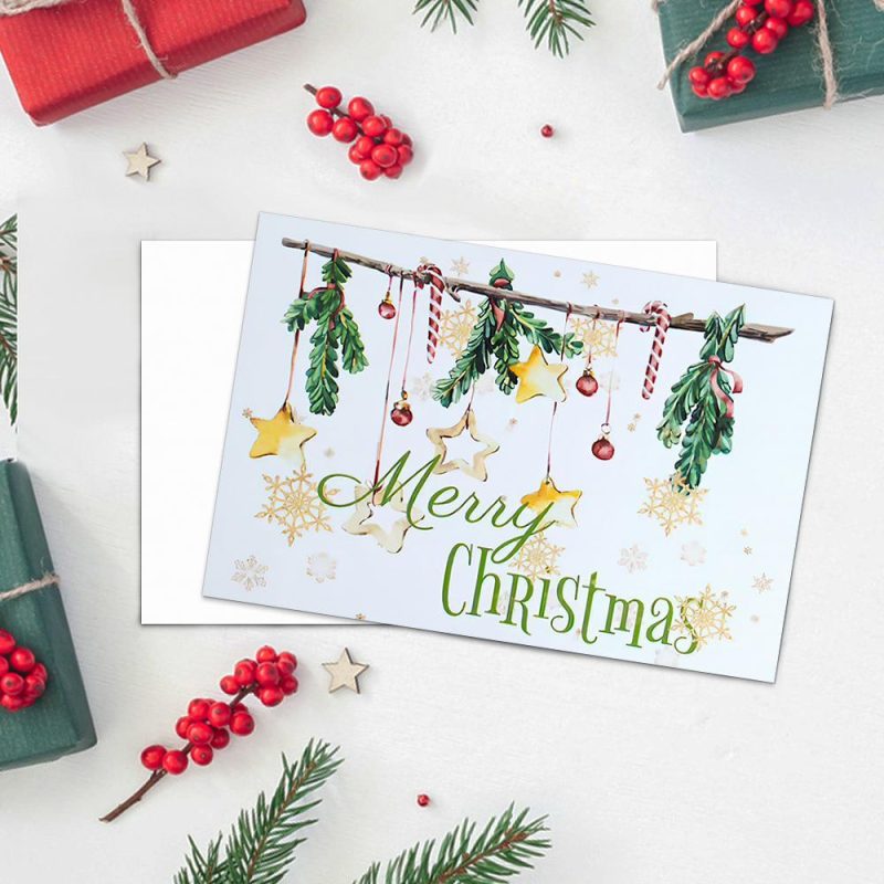 Xmas Cards Rustic Christmas Card Stars Snowflake-Horizontal Card