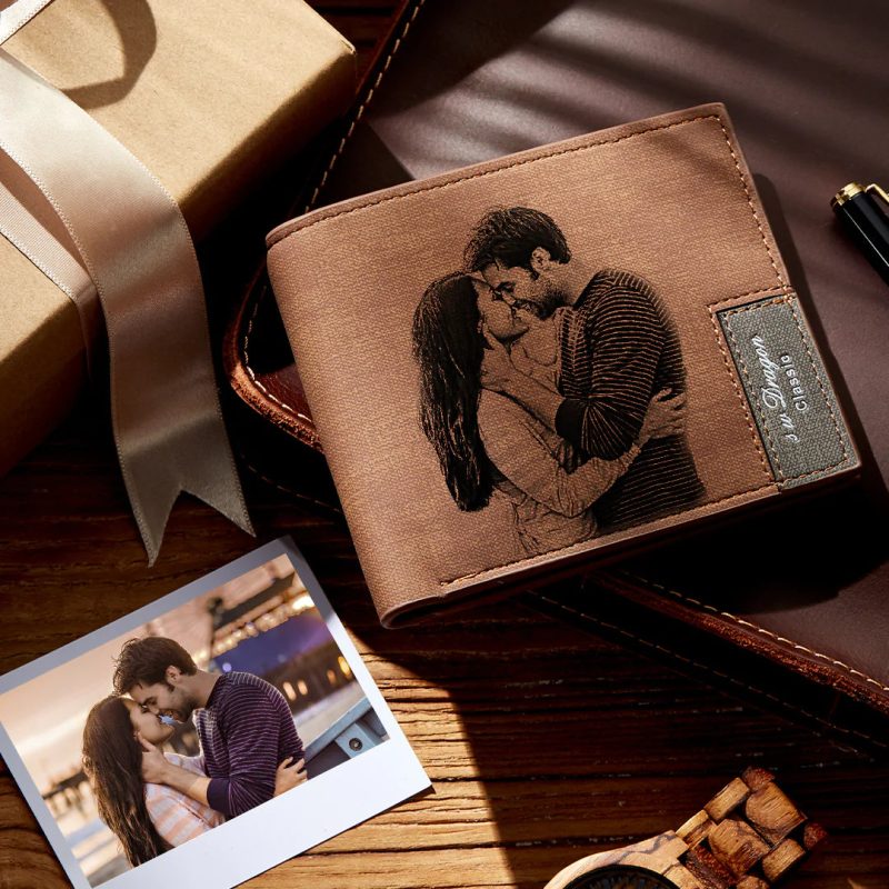Men’s Bifold Custom Photo Wallet Brown Personalized Wallets