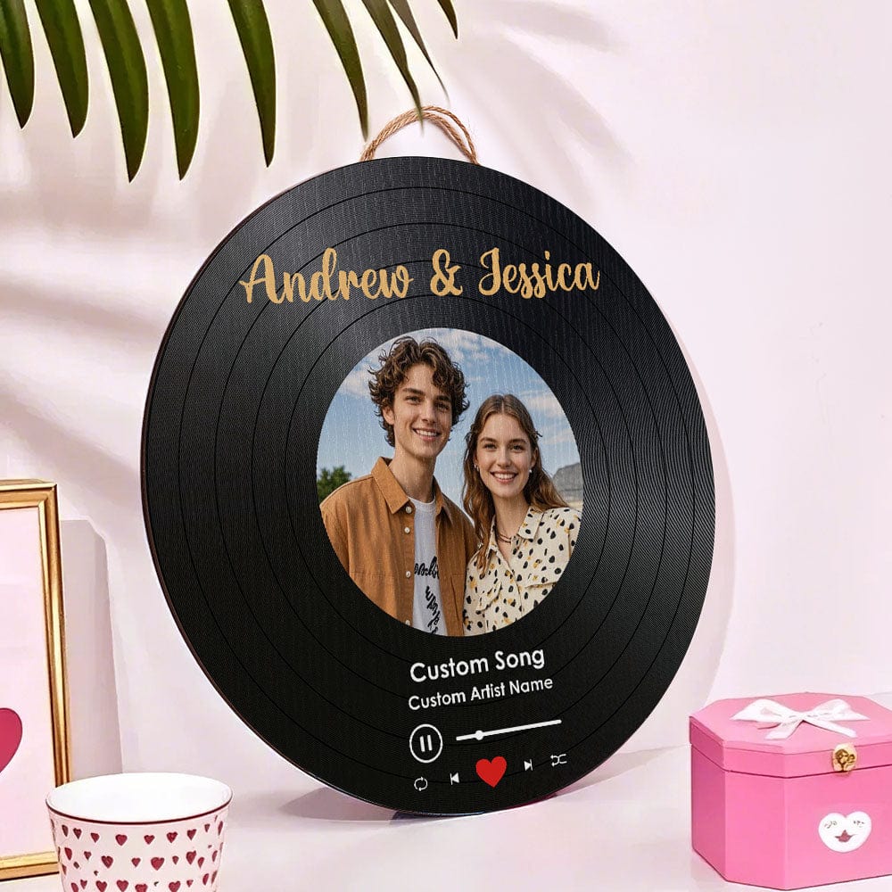 Personalized Music Vinyl Record Photo Round Wood Sign Gift for Lover - Image 2