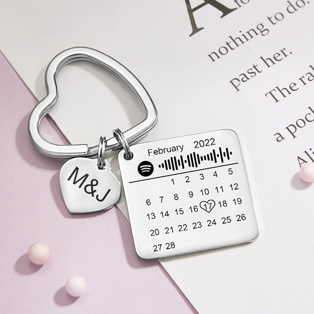 Custom Spotify Calendar Keychain Anniversary Gifts Custom Calendar Spotify Keychain Heart Shape Keychain Couple Gift - Image 2