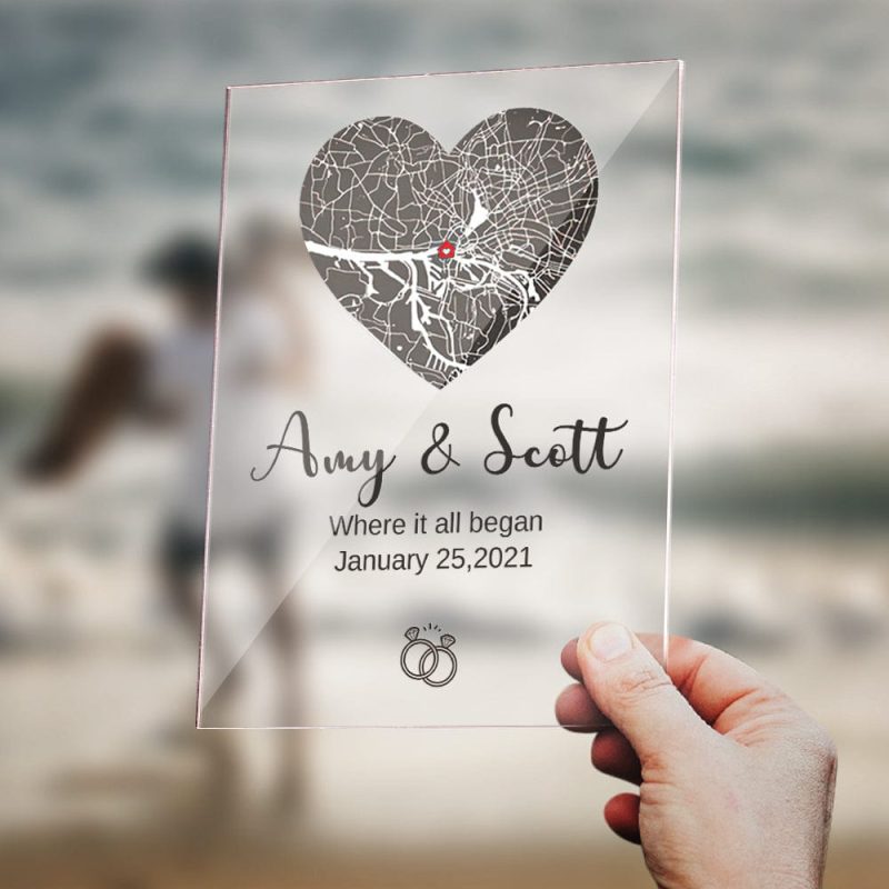 Custom Map Plaque Anniversary Plaque Where We First Met Acrylic Plaque Gift For Couple Wedding Gift