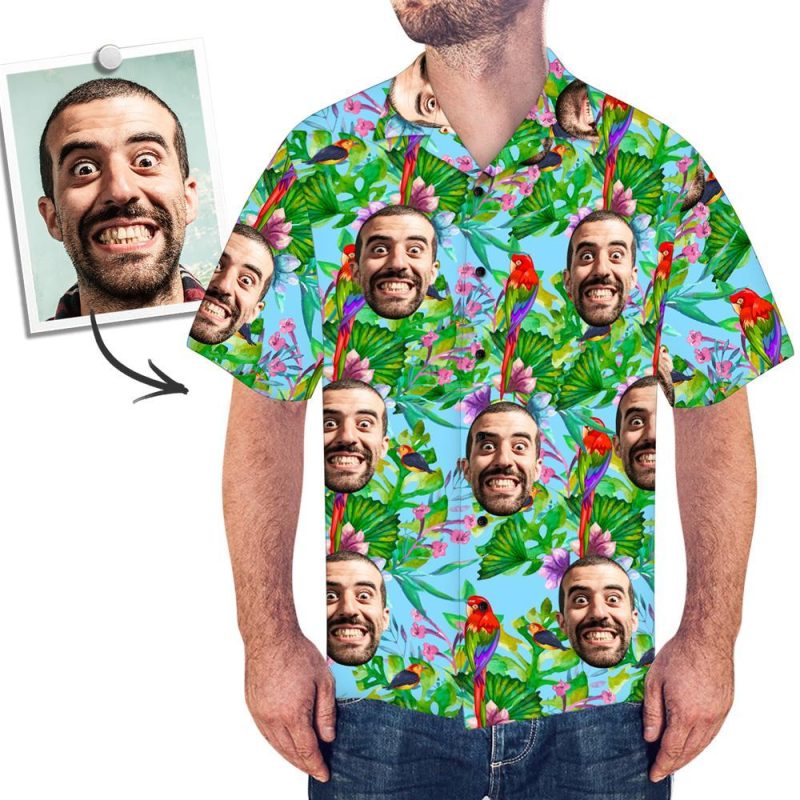 Custom Girlfriend’s Face Hawaiian Shirts with Face Anniversary Gift – Parrot