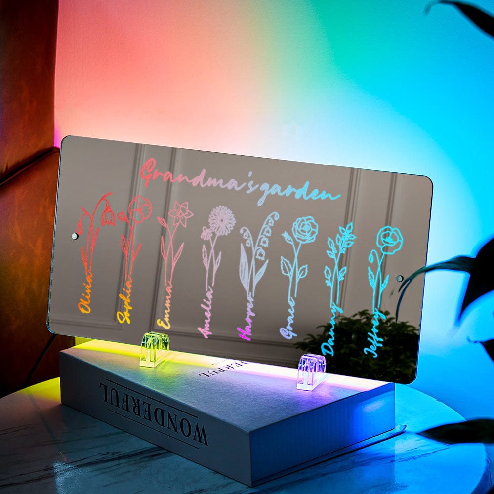 Personalized LED Name Mirror Light Grandma's Garden Sign with Birth Month Flower - Image 3
