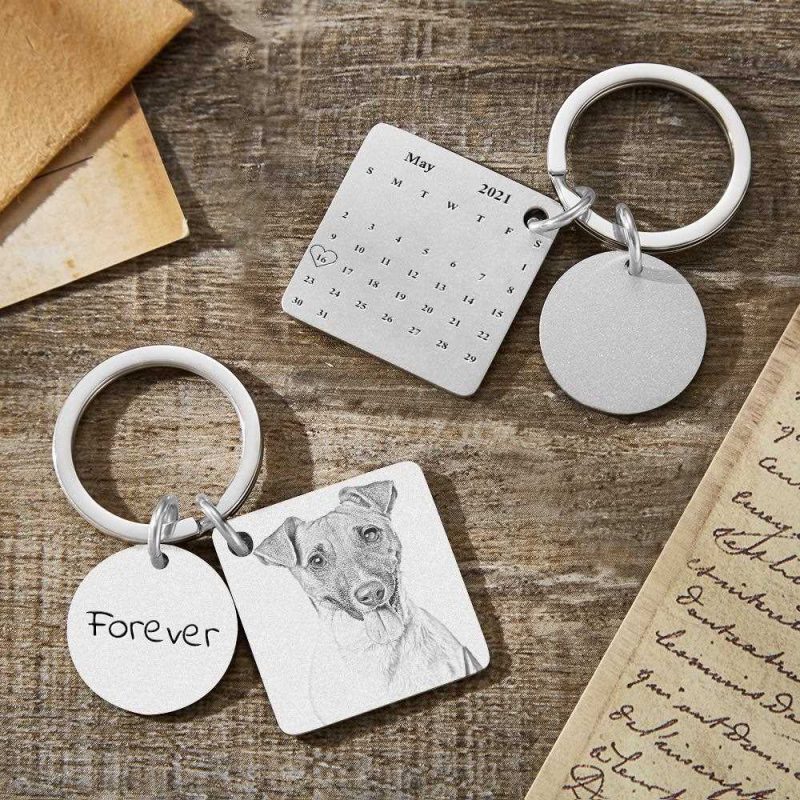 Personalized Calendar Keychain Engraved Photo Keychains Gifts For Pet Lovers