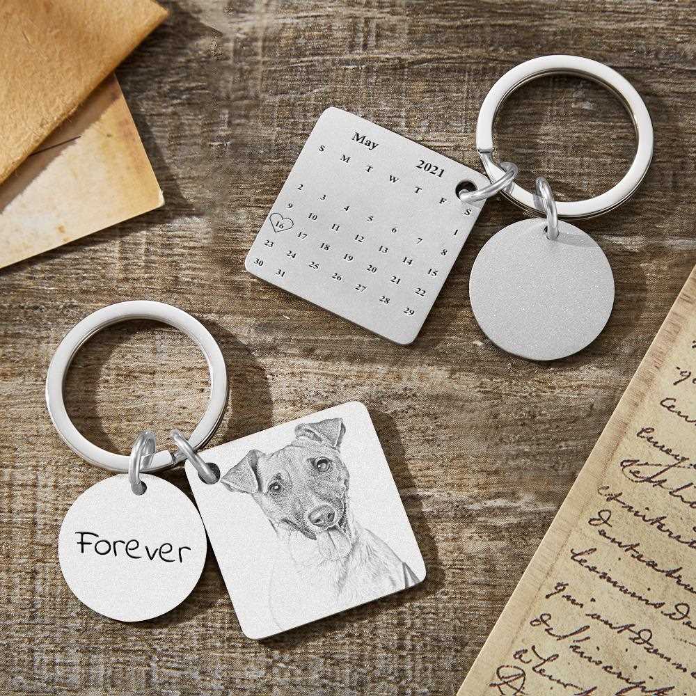 Personalized Calendar Keychain Engraved Photo Keychains Gifts For Pet Lovers