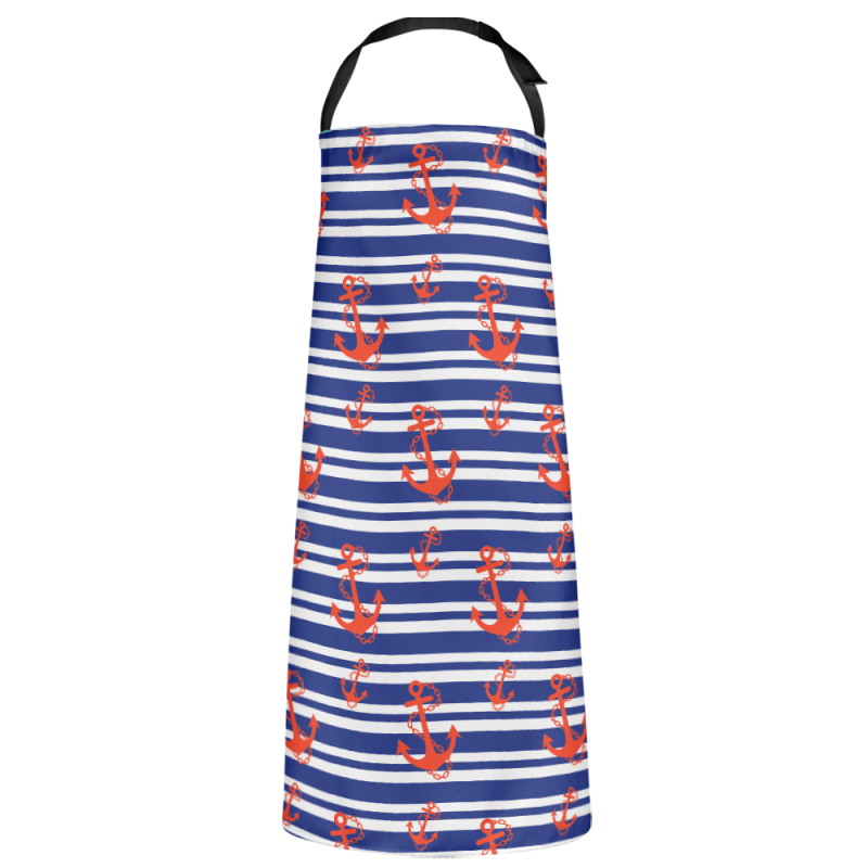 Custom Cooking Apron Red Anchor and Blue Wave Line Housewarming Gifts for Women
