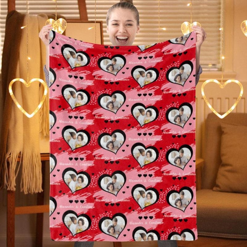Valentines Day Blanket Custom Photo Hearts Couples Blanket Long Distance Relationship Gift