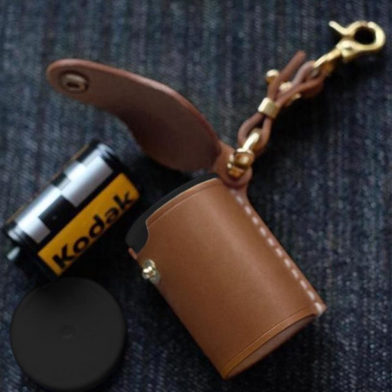 Brown Leather Film Case for Film Roll Keychain