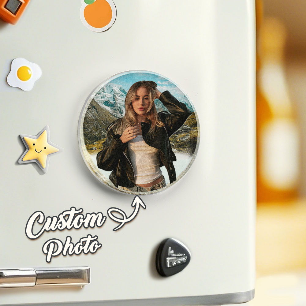 Custom Round Quicksand Fridge Magnet Personalized Photo Refrigerator Magnet for Her - Image 2