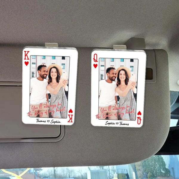 King/Queen Of My Heart Couple Custom Photo – Personalized Acrylic Car Visor – Valentine’s Day Gift, Anniversary Gift For Him, For Her