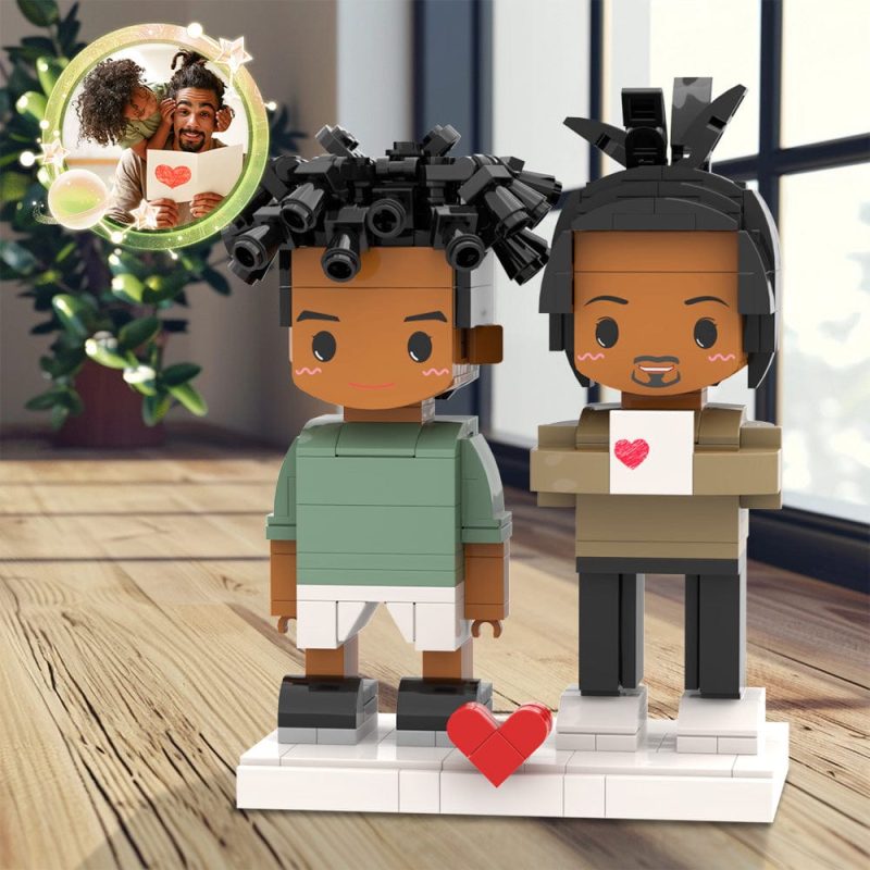 Father’s Day Gift Customizable Fully Body Custom Brick Figures Daddy and Son 2 People  For Dad On Father’s Day