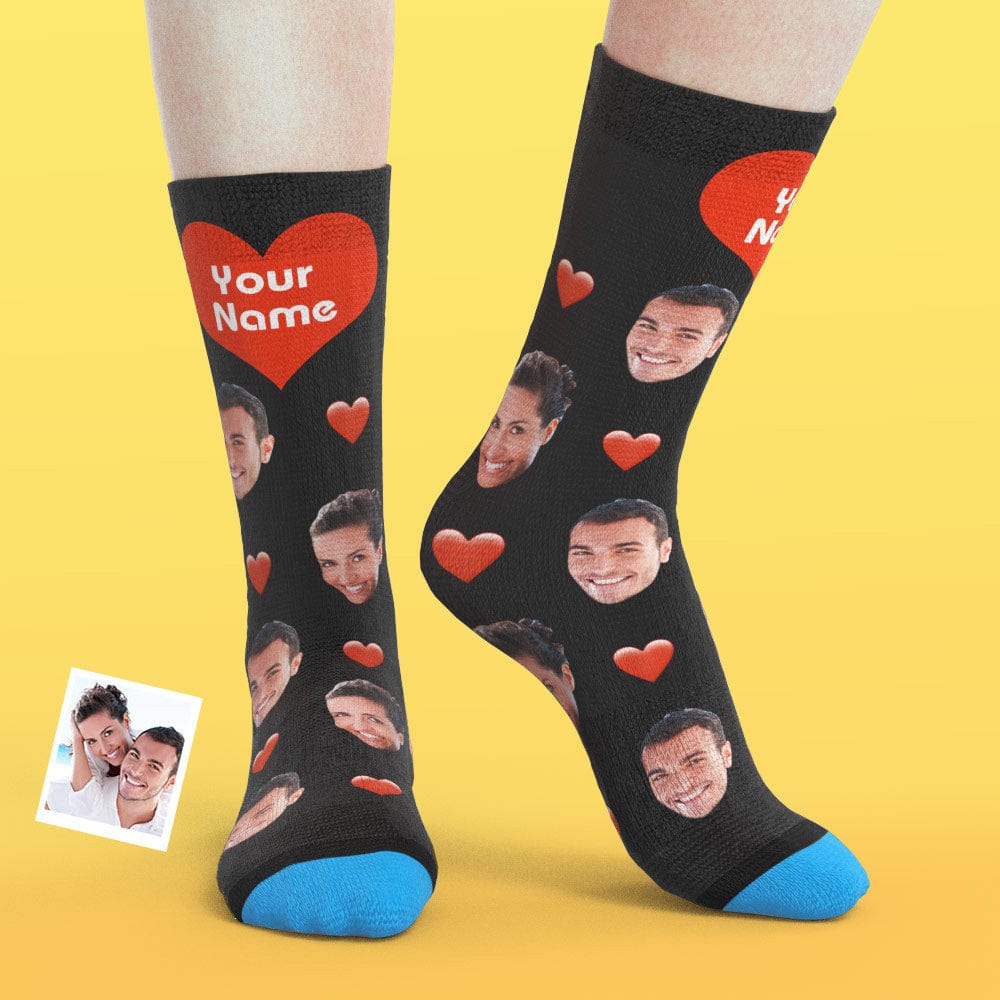 Custom Face Socks 3D Digital Printed Socks Add Pictures and Name - Heart - Image 5
