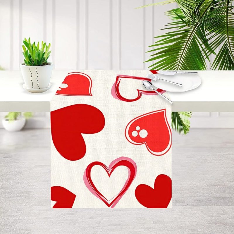 Valentines Day Table Runner with Heart Wedding Table Runner Valentine’s Day Gifts
