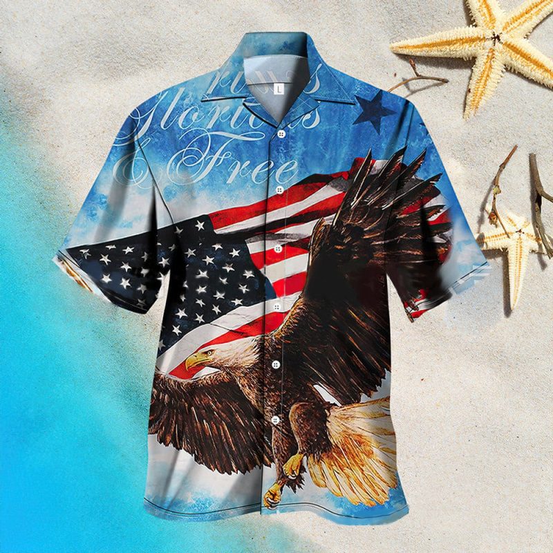 Men’s Patriotic Hawaiian Shirts USA Flag Eagle Patriotic Independence Day Shirts