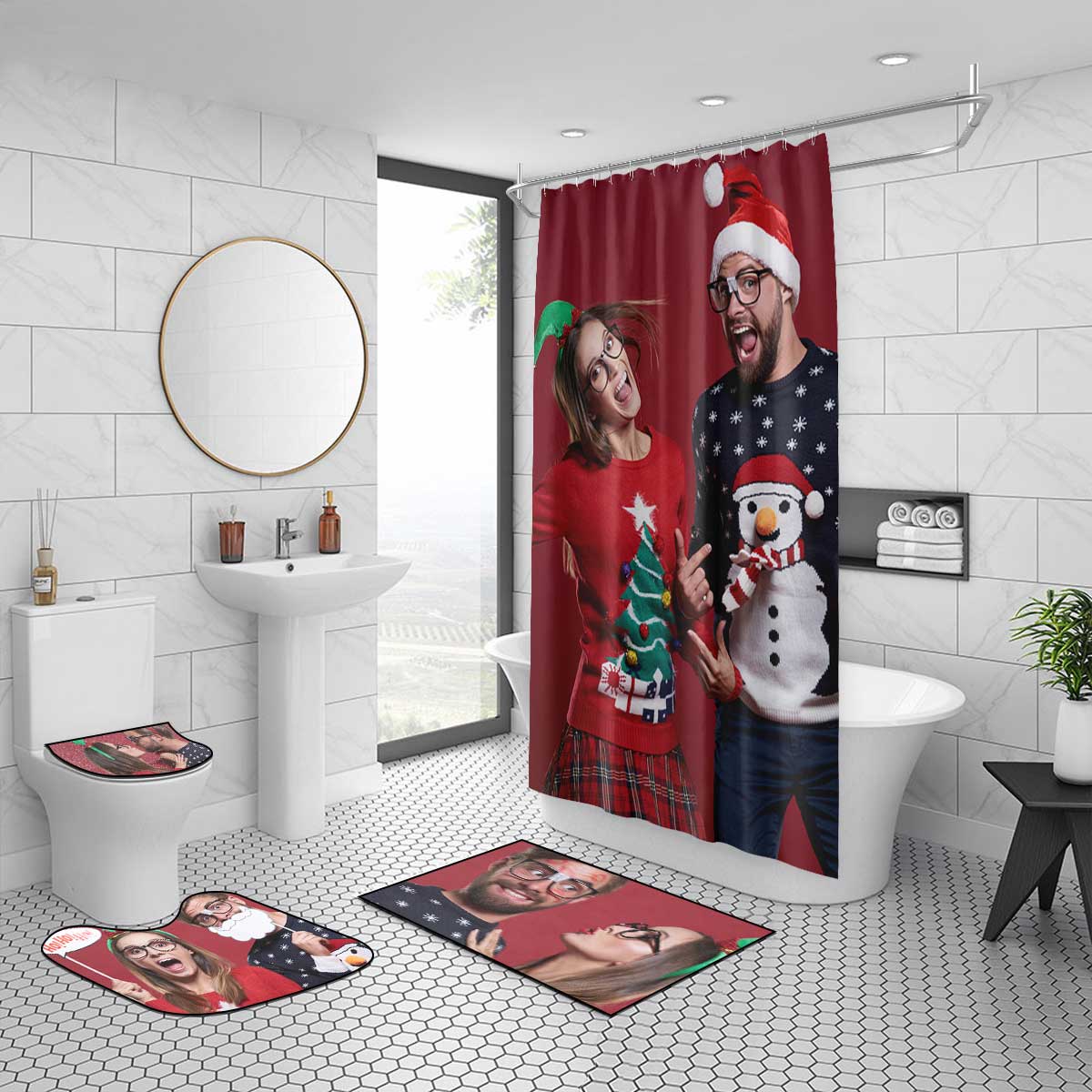 Custom Shower Curtain and Rug Sets Bathroom Gifts - 6 Sizes - Image 2