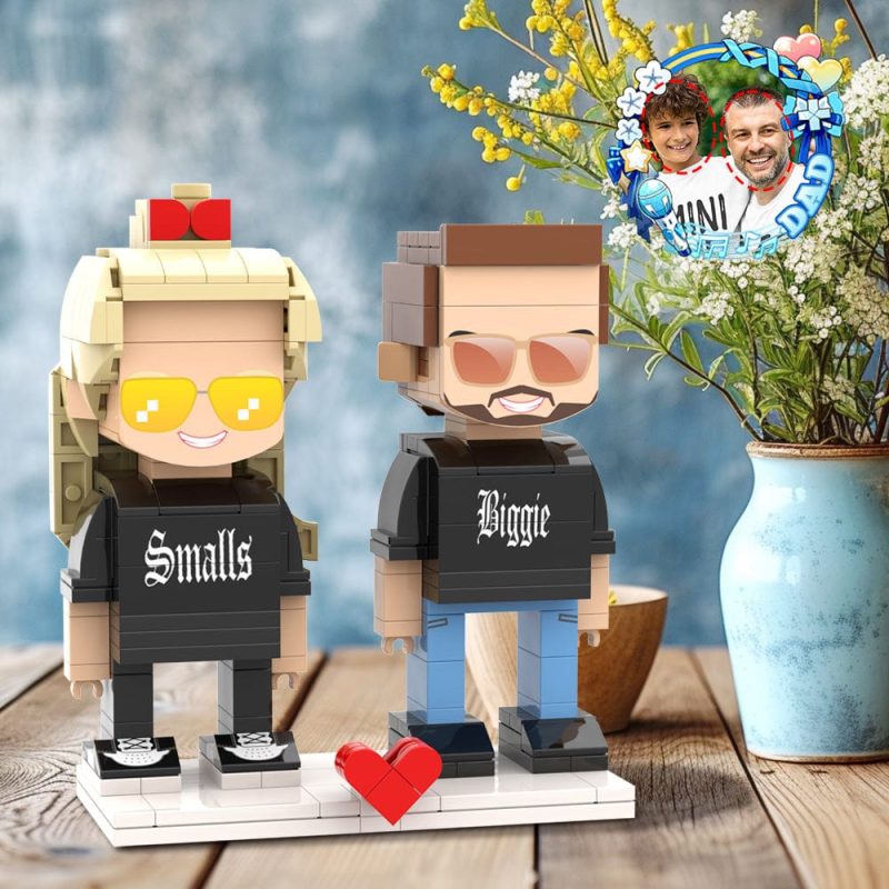 Customizable Head 2 People Custom Brick Figures Gift Father’s Day Father Daughter Matching Biggie Smalls Shirt for Daddy On Dad’s Day