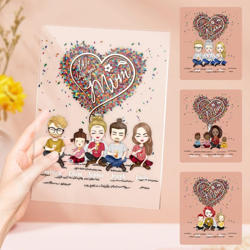 Custom Clip Art Personalized Mother and Kids Cartoon Plaque Lamp Mother’s Day Gifts